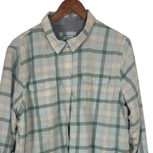 LL Bean Men's Plaid Flannel Lined Shirt Jacket Shirt Size Large Green Gray